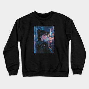 Anime Girl City Rainy Retro Crewneck Sweatshirt